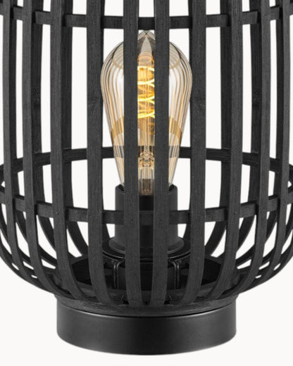 Bohemian Black Bamboo Table Lamp for Cozy Ambience – Bedside Table Lamp with Soft Light, E27 Bulb Compatible, Ø21.5x30 cm 4